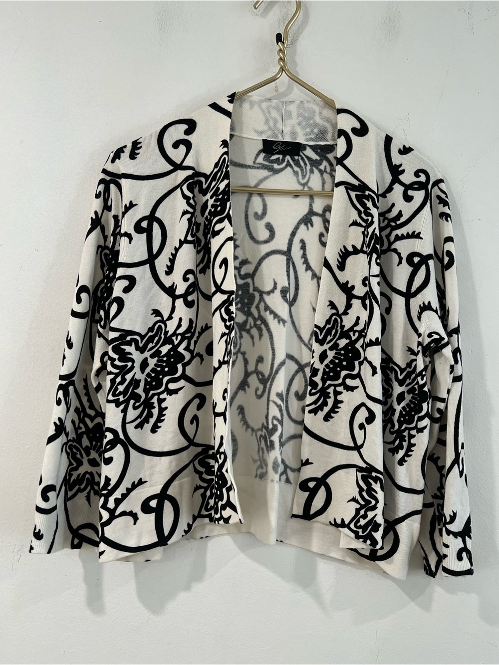 Eyn Women's Smushy Open Front Cardigan Black & White Patterned  L